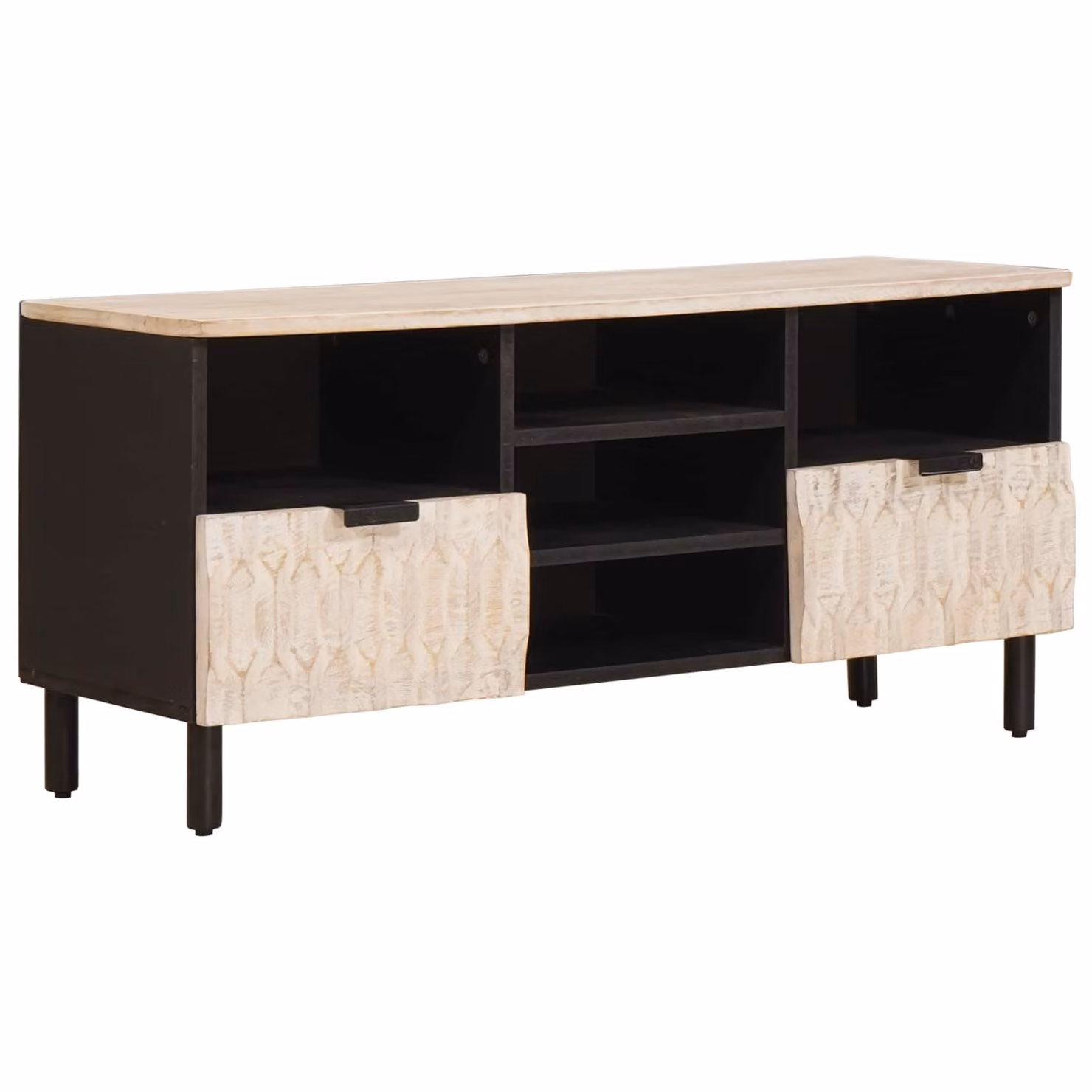 Mobile TV vidaXL con cassetto in legno di mango, finitura bianco lavato, L 100 x P 33 x H 46 cm