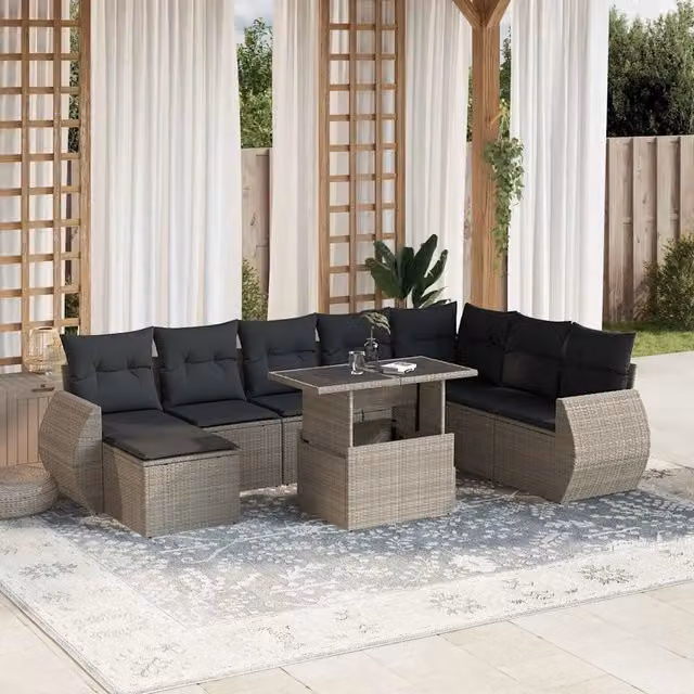 Set Divano da Giardino a L vidaXL con Cuscini Grigio Antracite e Tavolino in Vetro