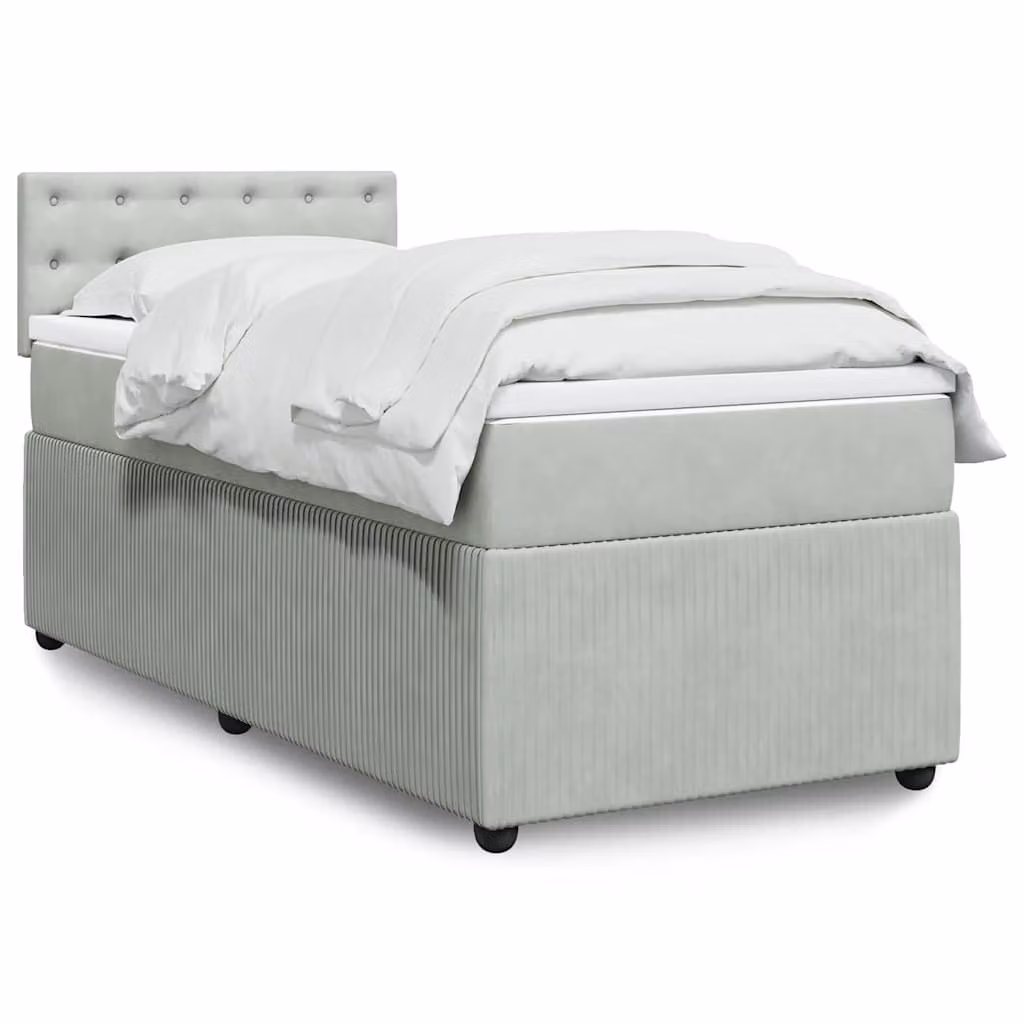 vidaXL Giroletto a Molle Ibrido con Materasso in Velluto Grigio e Bianco L/P/H: 200 x 80 x 100,5 cm