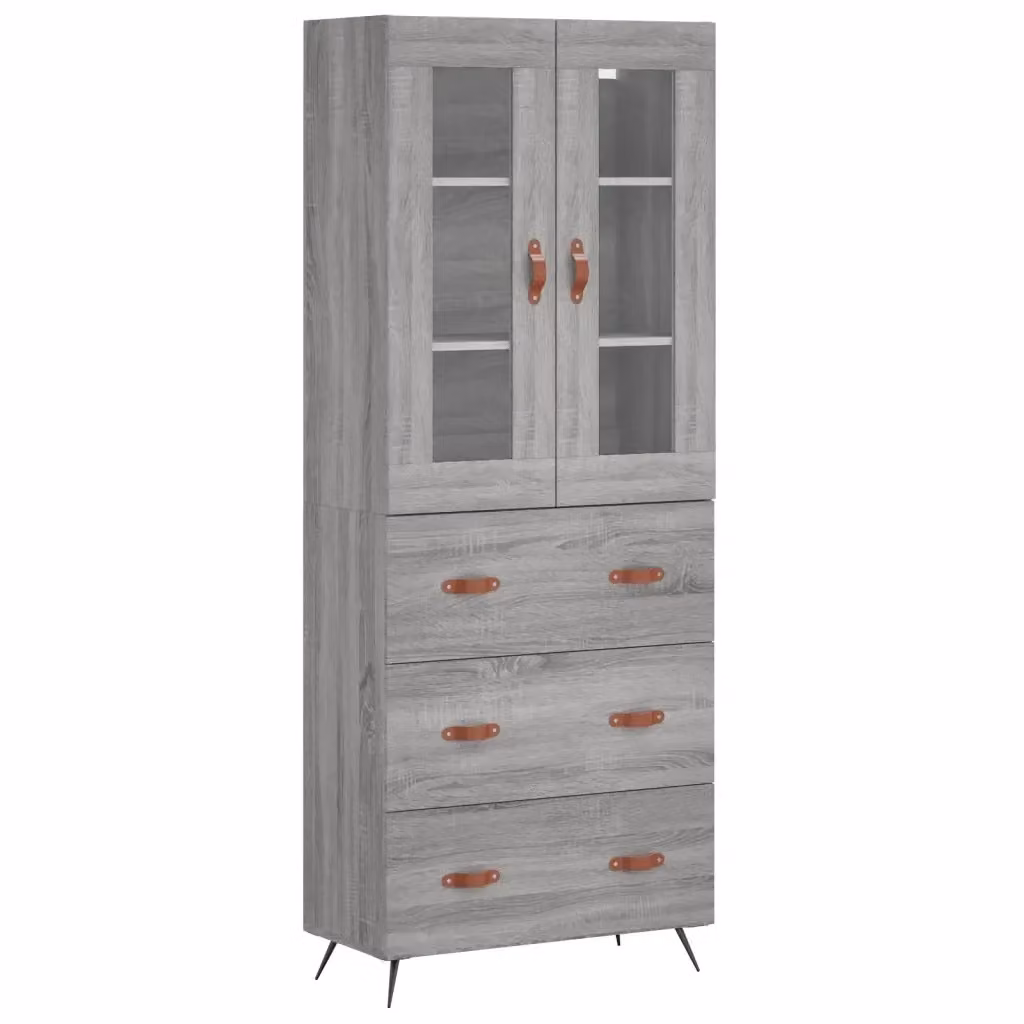 Credenza moderna vidaXL in legno, vetro e metallo, colore grigio, L: 69,5 cm, P: 34 cm, H: 180 cm – 2