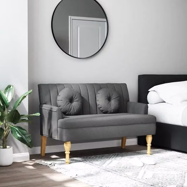 Panca con Cuscini Design Mania Grigio Scuro in Tessuto e Legno L: 113 cm, P: 64,5 cm, H: 75,5 cm