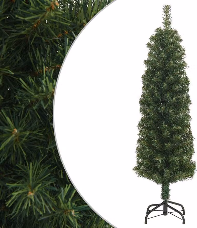 The Living Store Albero di Natale Artificiale Slim con Supporto Verde 150 cm PVC