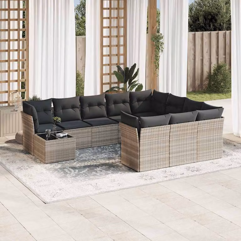 vidaXL Set Divani da Giardino 11 pz a Forma a L con Cuscini Grigio