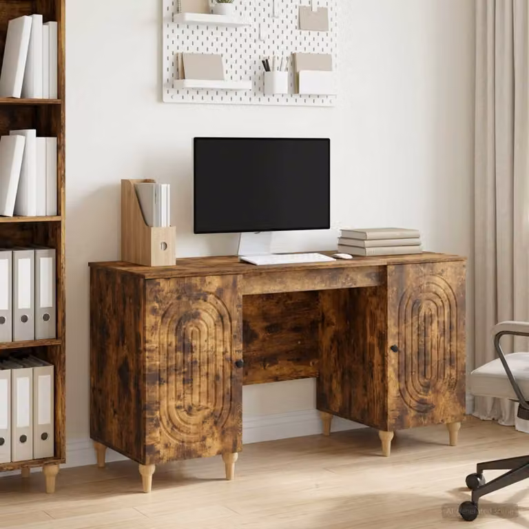 Scrivania moderna vidaXL in legno color rovere marrone L: 142,5 cm, P: 50 cm, H: 75 cm