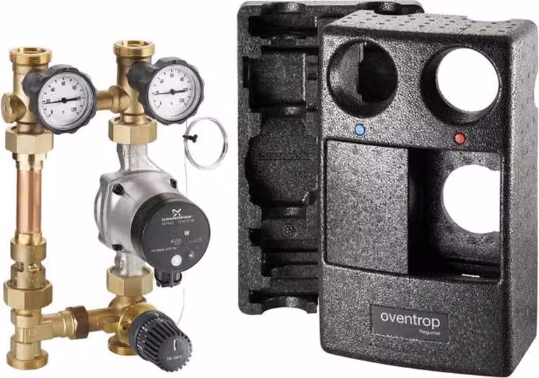 Sistema di collegamento della caldaia Oventrop Regumat FR 180 DN 25 con pompa Grundfos ALPHA2 25-60N