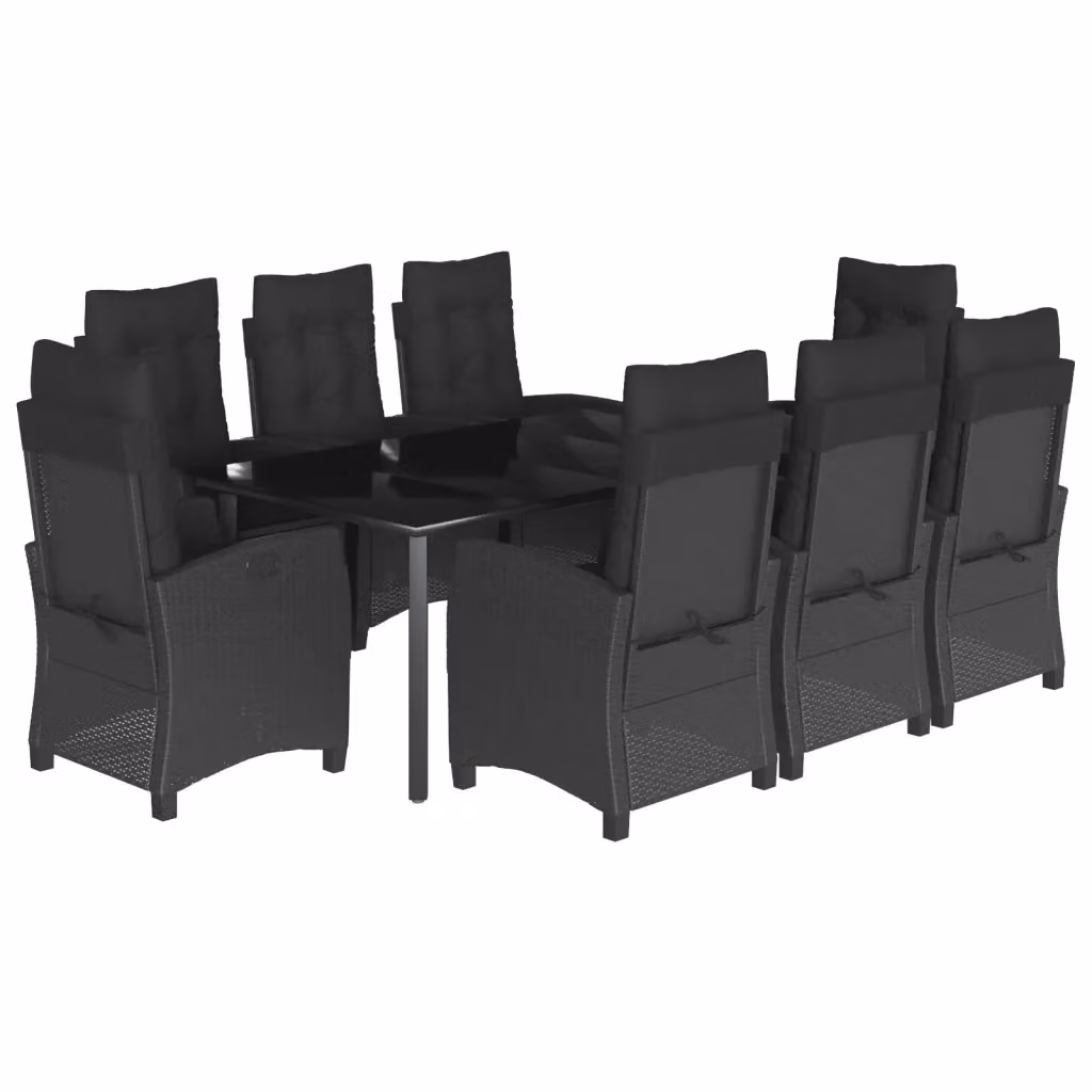 Set da Pranzo da Giardino vidaXL 9 pz in Polyrattan Nero con Cuscini e Tavolo in Vetro – 2