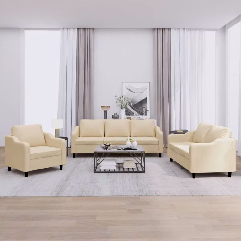 Set di divani 3 pezzi vidaXL in tessuto beige con cuscini per soggiorno moderno