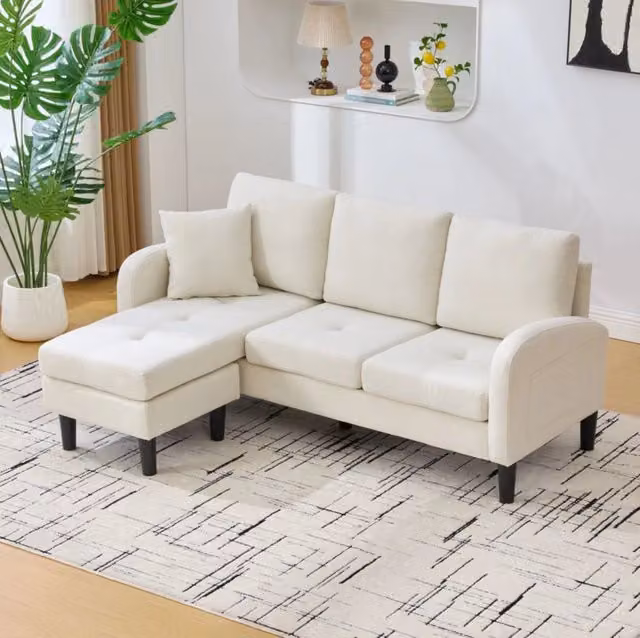 Divano angolare modulare 3 posti 166x118 cm con chaise longue beige chiaro HOMVRA