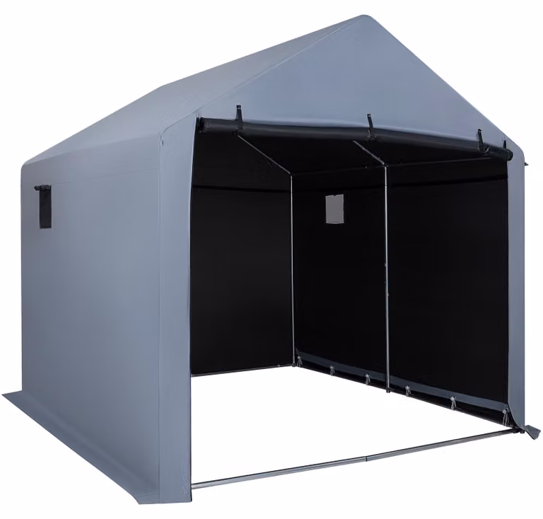 COSTWAY, garage per biciclette impermeabile, capanno per attrezzi con porta a rullo e cerniera, 2 finestre e struttura in metallo, tenda per lo stoccaggio di utensili, dimensioni 210x238x211 cm