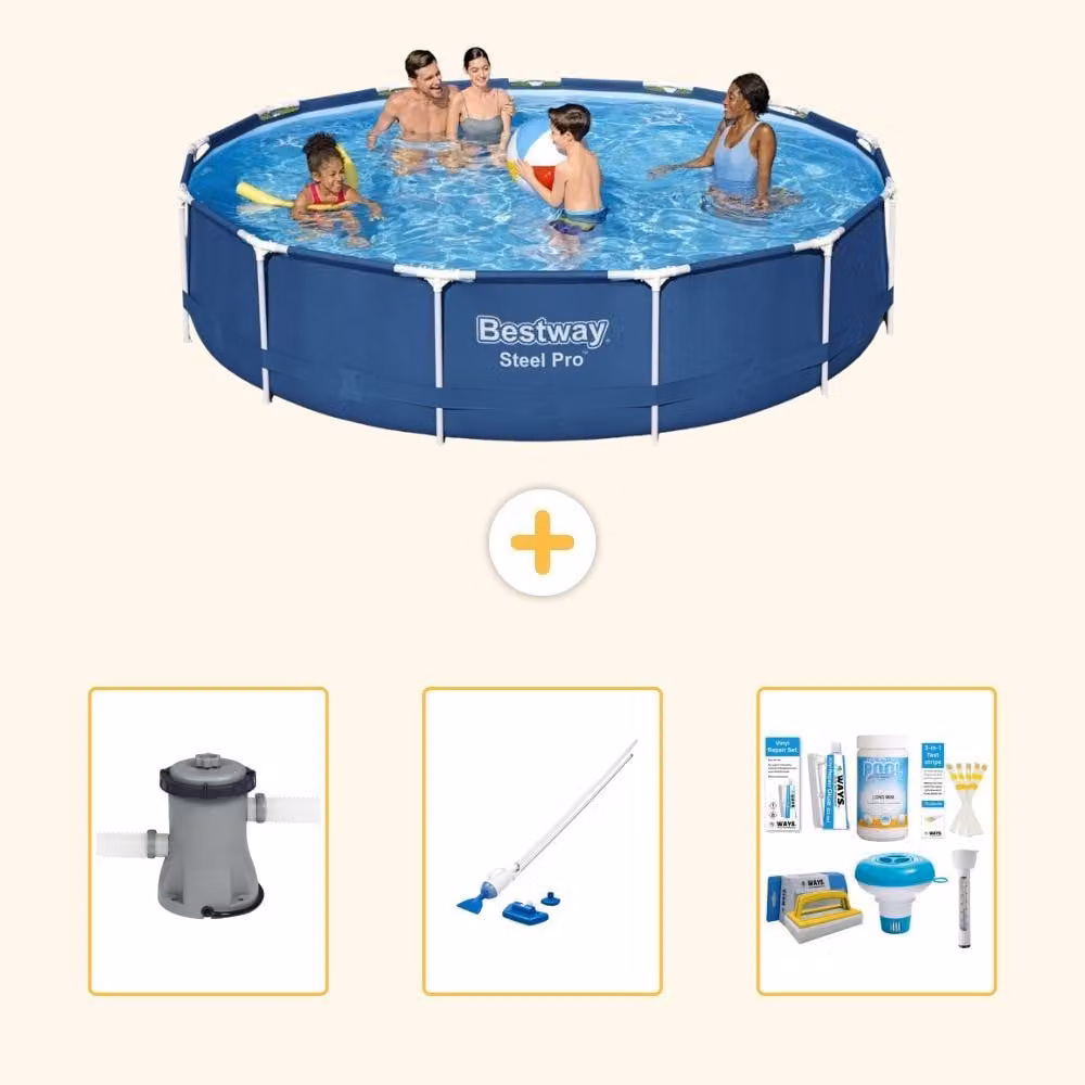 Bestway Steel Pro, piscina in acciaio, forma rotonda - 396x84 cm - composta da 4 parti, modello S22755