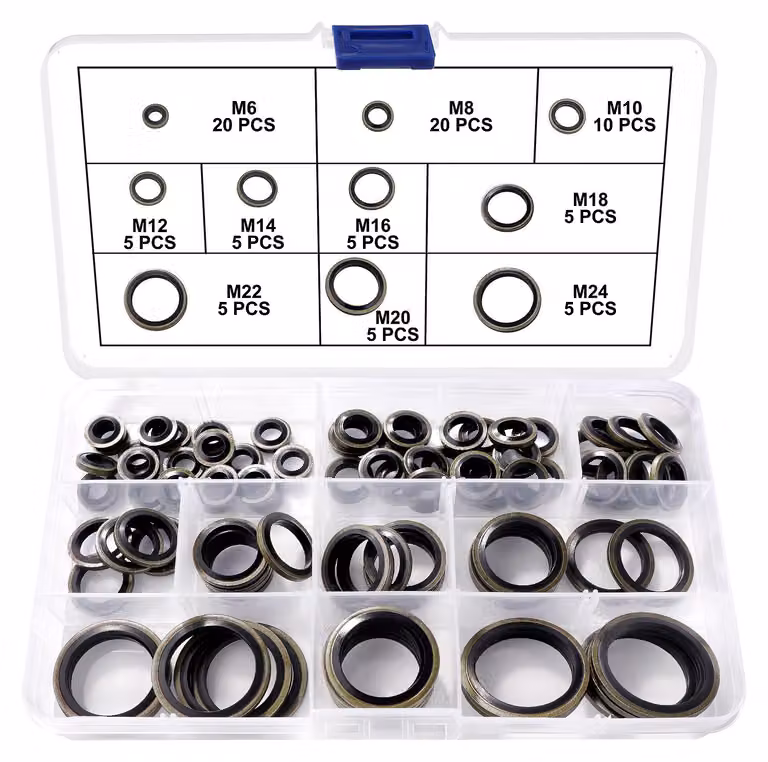 Set di 85 anelli di tenuta in gomma, disponibili in 10 diverse misure: M6, M8, M10, M12, M14, M16, M18, M20, M22, M24