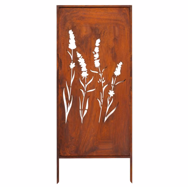 Paravento da Giardino in Acciaio Arrugginito « Quattro Fili d’Erba » 120x50 cm Pannello Decorativo