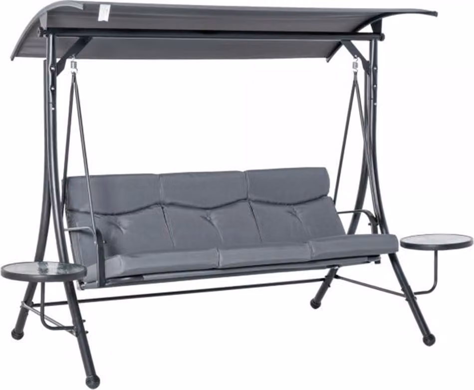 Sedia a dondolo da giardino Outsunny, modello Hollywood, per 3 persone, con tettuccio parasole regolabile
