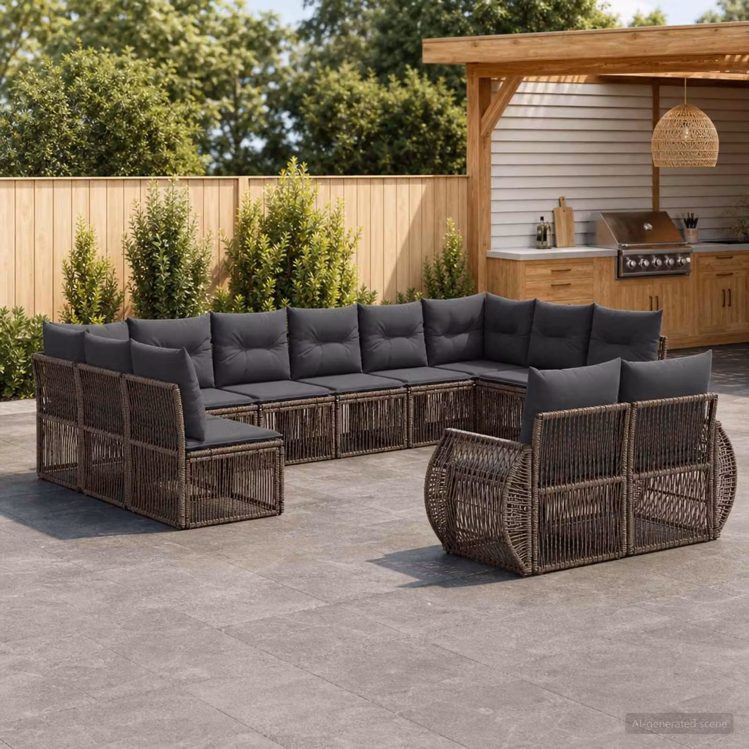 Set Divano da Giardino vidaXL a forma a U in Polyrattan con Cuscini, Grigio e Antracite