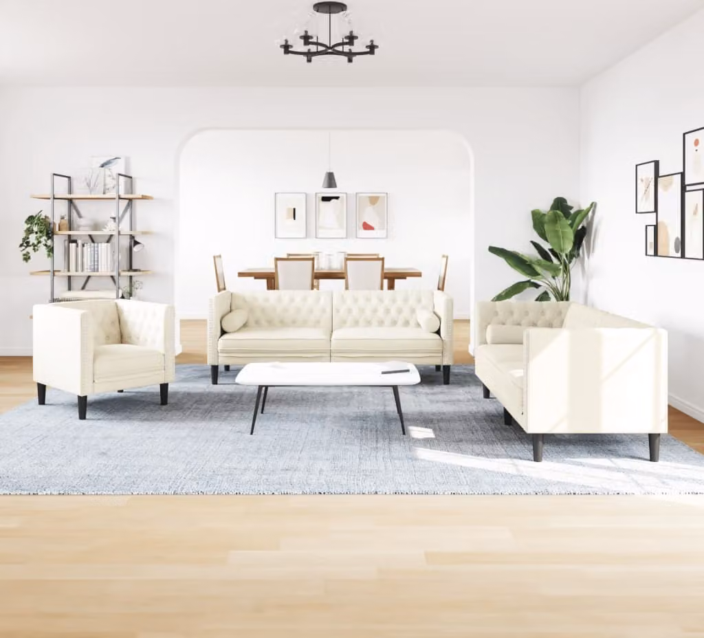 Maison Exclusive - Set divano Chesterfield a 3 posti con cuscini cervicali in velluto color crema