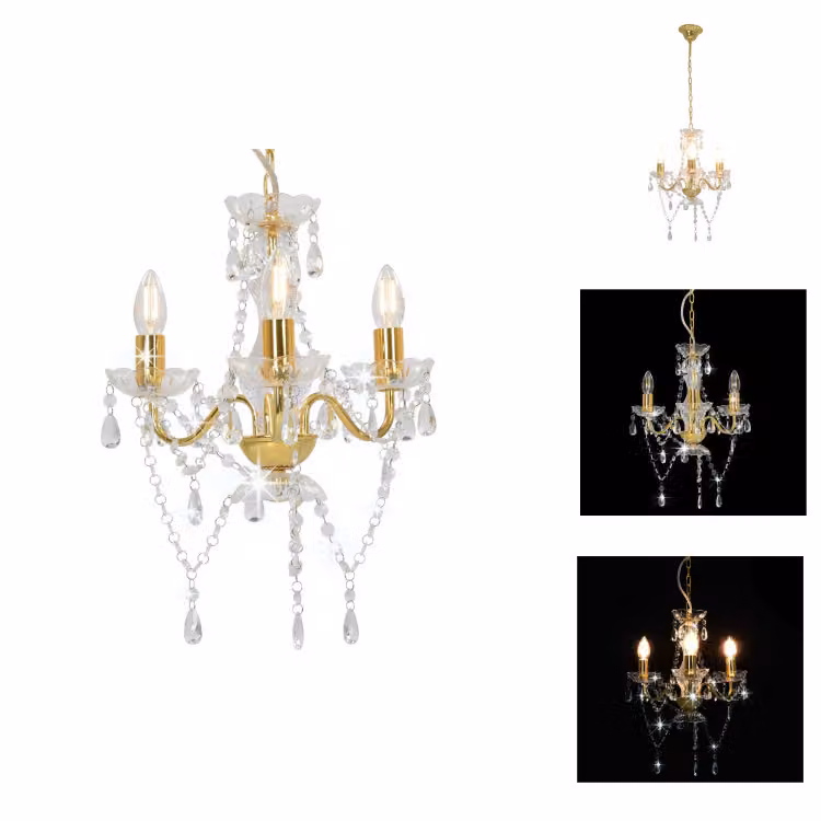 vidaXL Lampadario con perle rotonde color oro 3×E14 - Lampade