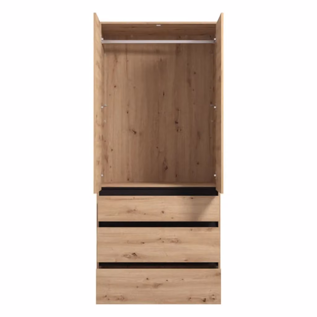 Armadio da camera da letto moderno DMORA con ante a battente, cassetti interni e appendiabiti, finitura rovere opaca, L: 93 cm, H: 211 cm – 2