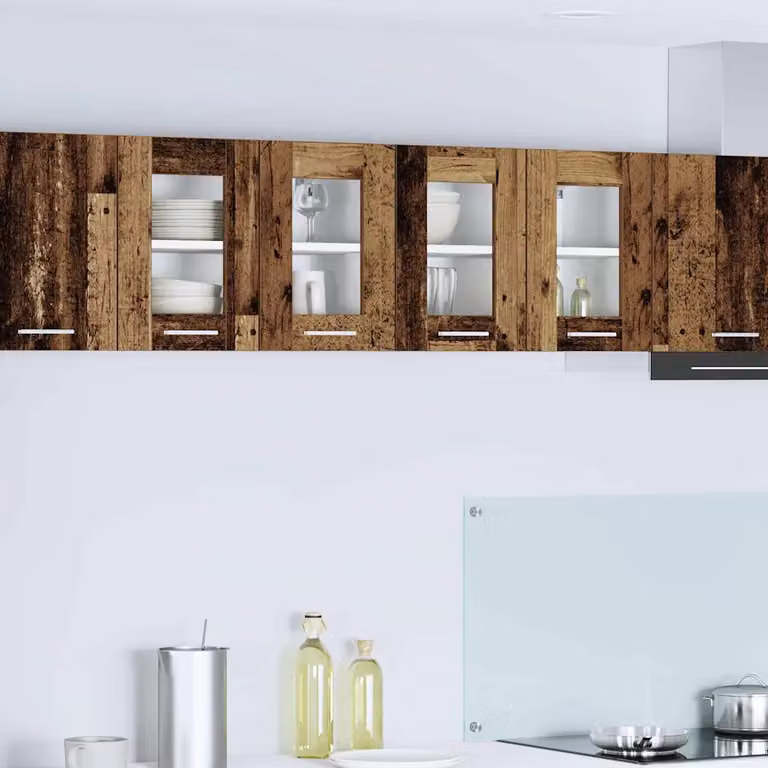 Set di 2 armadi pensili da cucina vidaXL in legno marrone con ante in vetro e ripiani interni