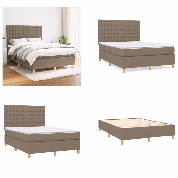 vidaXL Letto boxspring con materasso Taupe 140x190 cm in tessuto - Boxspring bed - Boxspringbetten - Bett - Schlafzimmermöbel