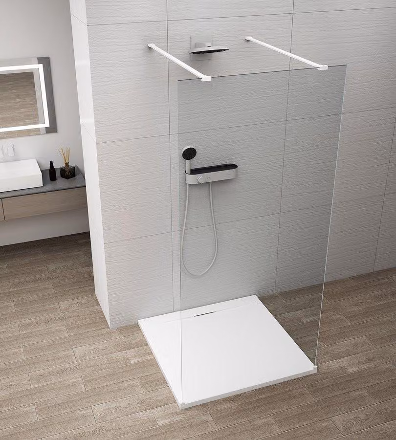 Polysan ESCA, pannello doccia in vetro bianco opaco, autoportante, vetro trasparente, 1000 mm