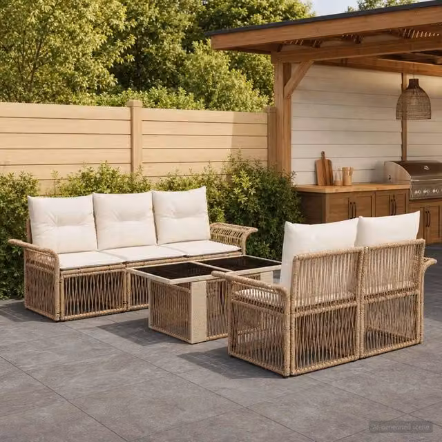 Set Divano da Giardino 6 pz Beige e Bianco Crema polyrattan 3436593