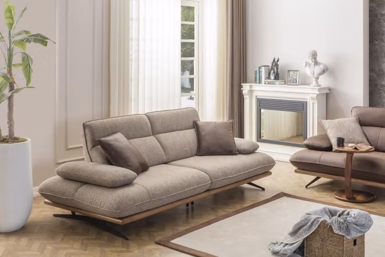 Dreisitzer Sofa 3 Sitzer Sofas Grau Stoff Wohnzimmer Luxus Sitz Modern