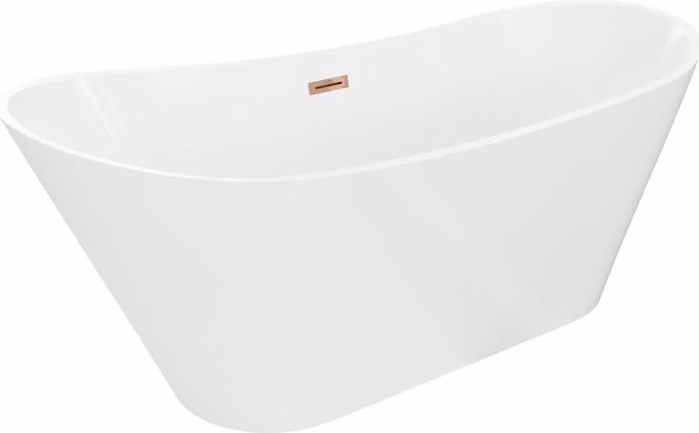 Mexen Dora vasca da bagno autoportante 150 x 75 cm, bianca, troppopieno oro rosa - 52071507500-60
