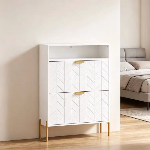 Scarpiera 80x23.7x110 cm con 2 vani a ribalta in MDF e pannello truciolare bianca