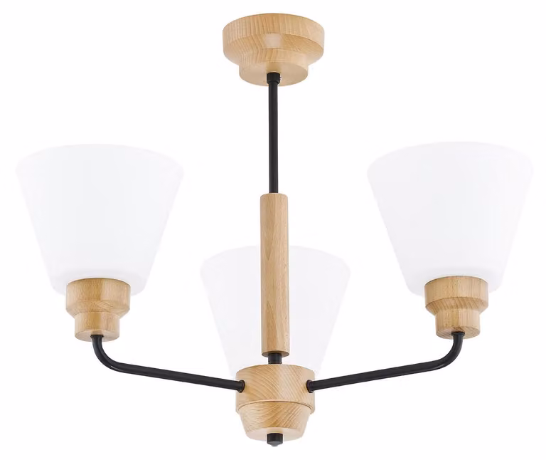 Lampada a sospensione con paralumi rovesciati WOODY in legno chiaro, 3xE27x15W, legno, dimensioni: 44x56x56 cm, IP20, Alfa
