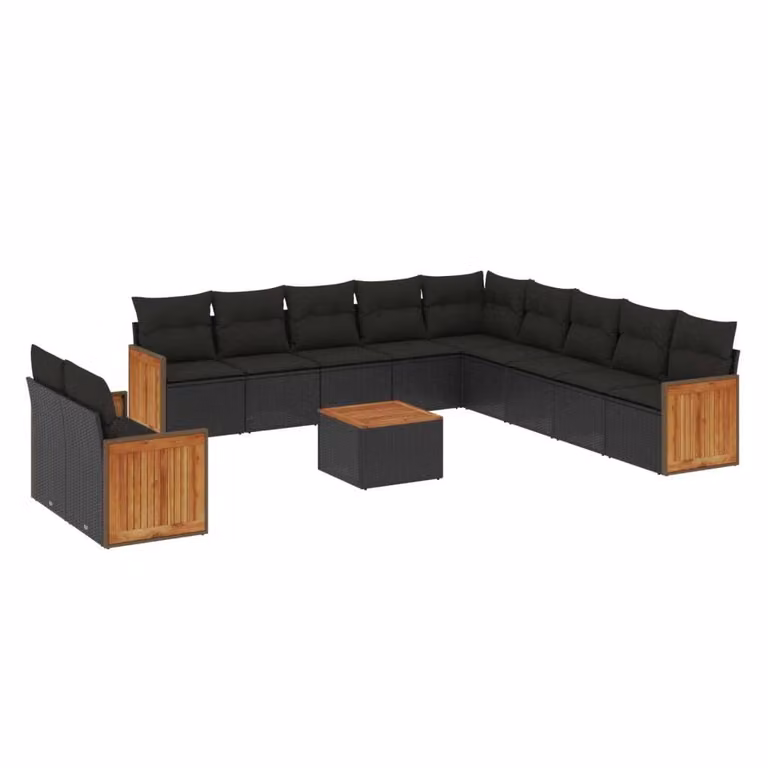 Set Divani da Giardino 12 pz con Cuscini Nero in Polyrattan