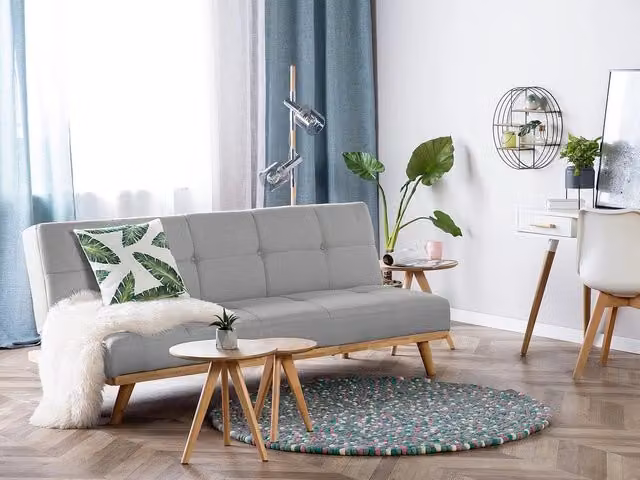 Divano letto Click Clack Beliani a 3 posti in tessuto grigio per soggiorno e camera da letto L: 183 cm, P: 80 cm, H: 38 cm