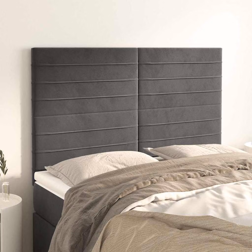 Testiera per letto vidaXL in velluto grigio scuro, L: 144 cm, P: 5 cm, H: 118/128 cm