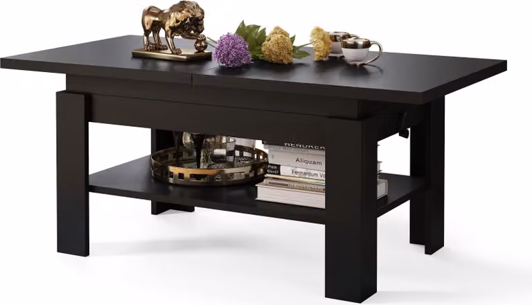 All4All Tavolino Rino, tavolino da caffè, tavolino da salotto con ripiano, tavolino da divano, allungabile fino a 170 cm, regolabile in altezza, 130x65 cm, 05, nero