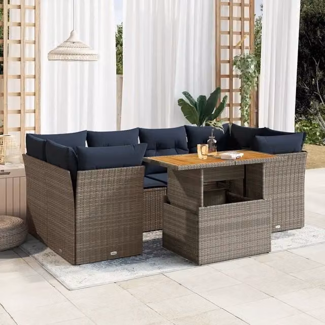 Set Divani da Giardino 7 pz con Cuscini Grigio in Polyrattan 3326896