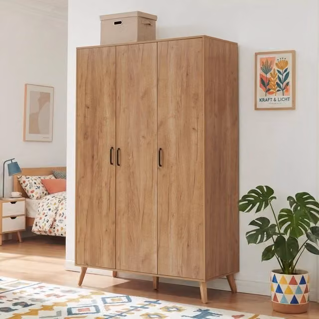 Armadio Guardaroba Norg en.casa con 3 Ante e 4 Scomparti, Colore Marrone, H 191 x L 120 x P 52 cm – 1