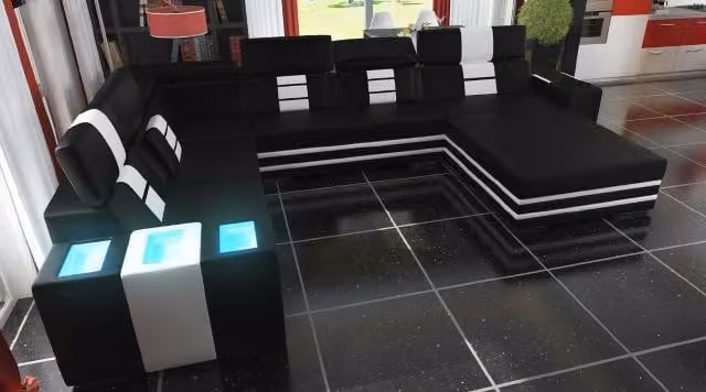 Divano angolare in pelle, design XXL, completo di imbottitura, ideale per arredare il soggiorno