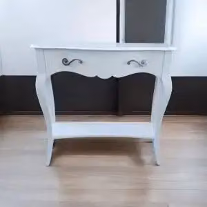 Consolle Lolla in legno Shabby chic bianco con maniglia "S" grandi cromate