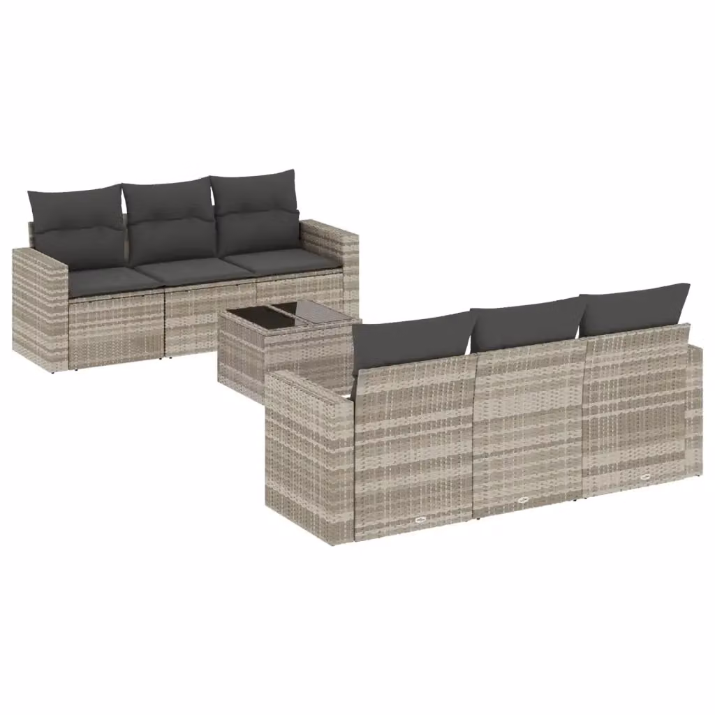 Set di divani da giardino vidaXL in polyrattan grigio con cuscini e tavolino da esterno – 2