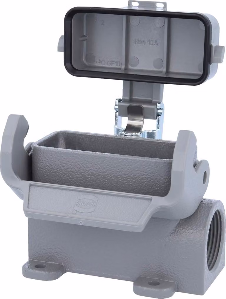 HARTING Han 10A Base alta, 1xM25 uscita cavo laterale, con 1 staffa longitudinale con cappuccio protettivo in plastica - 1 pezzo