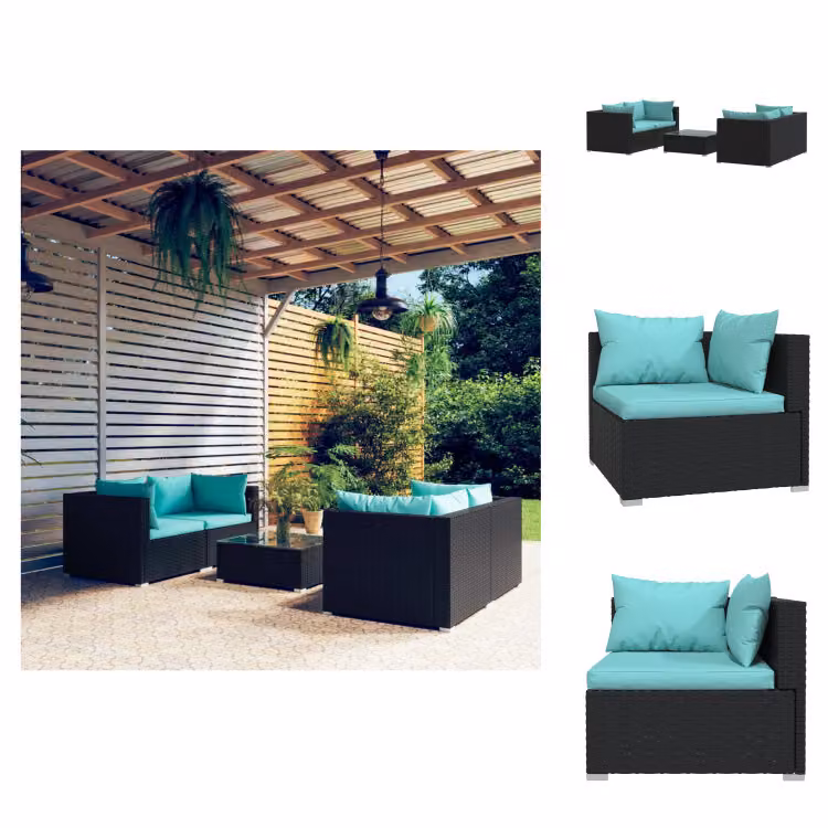 vidaXL Set da salotto da giardino 5 pezzi con cuscini in poly rattan nero - Set di mobili da giardino