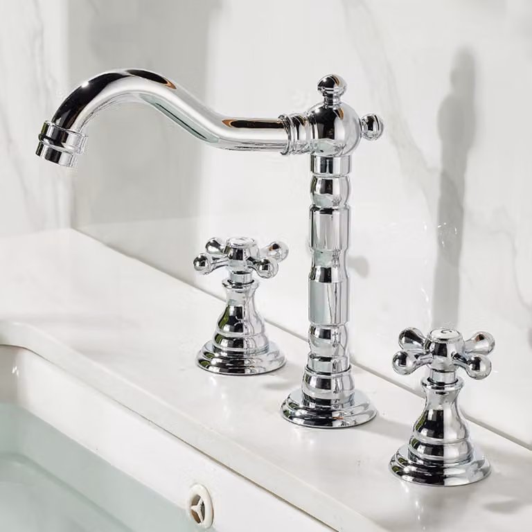 Miscelatore per lavabo a 3 fori, girevole a 360°, con 2 maniglie, in ottone cromato