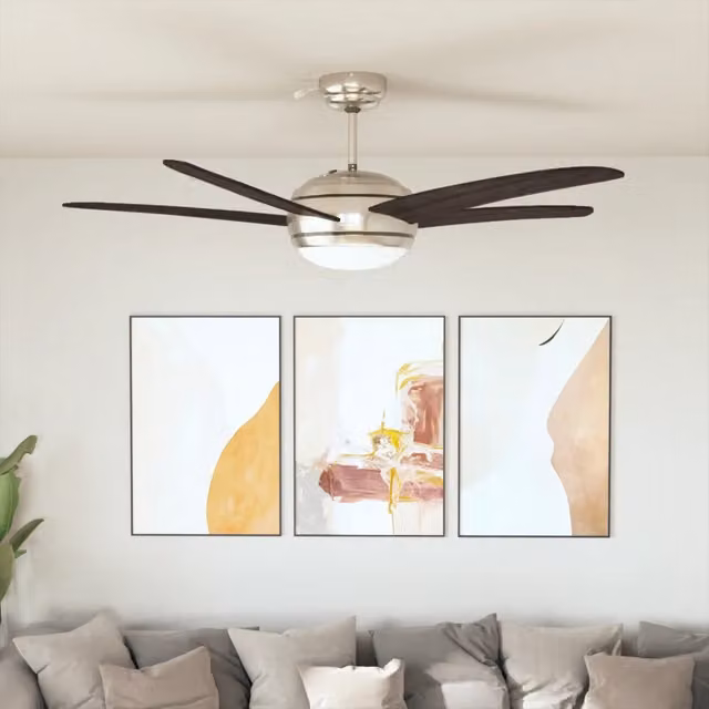 Ventilatore da Soffitto Moderno vidaXL con Luce e Telecomando, Marrone e Cromo, Diametro: 128 cm