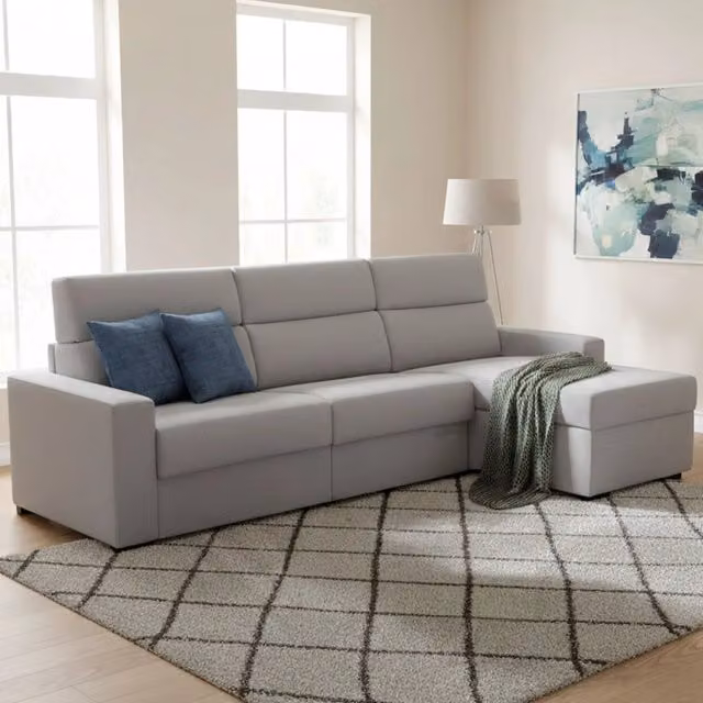 Divano Letto con Penisola L Made in Italy DMORA Grigio, L/P: 280 x 160 cm