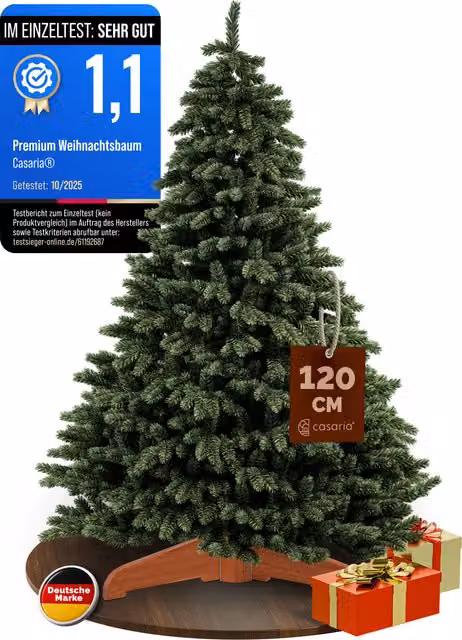 Albero di Natale artificiale Premium 120 cm PE/PVC con base in legno FSC®