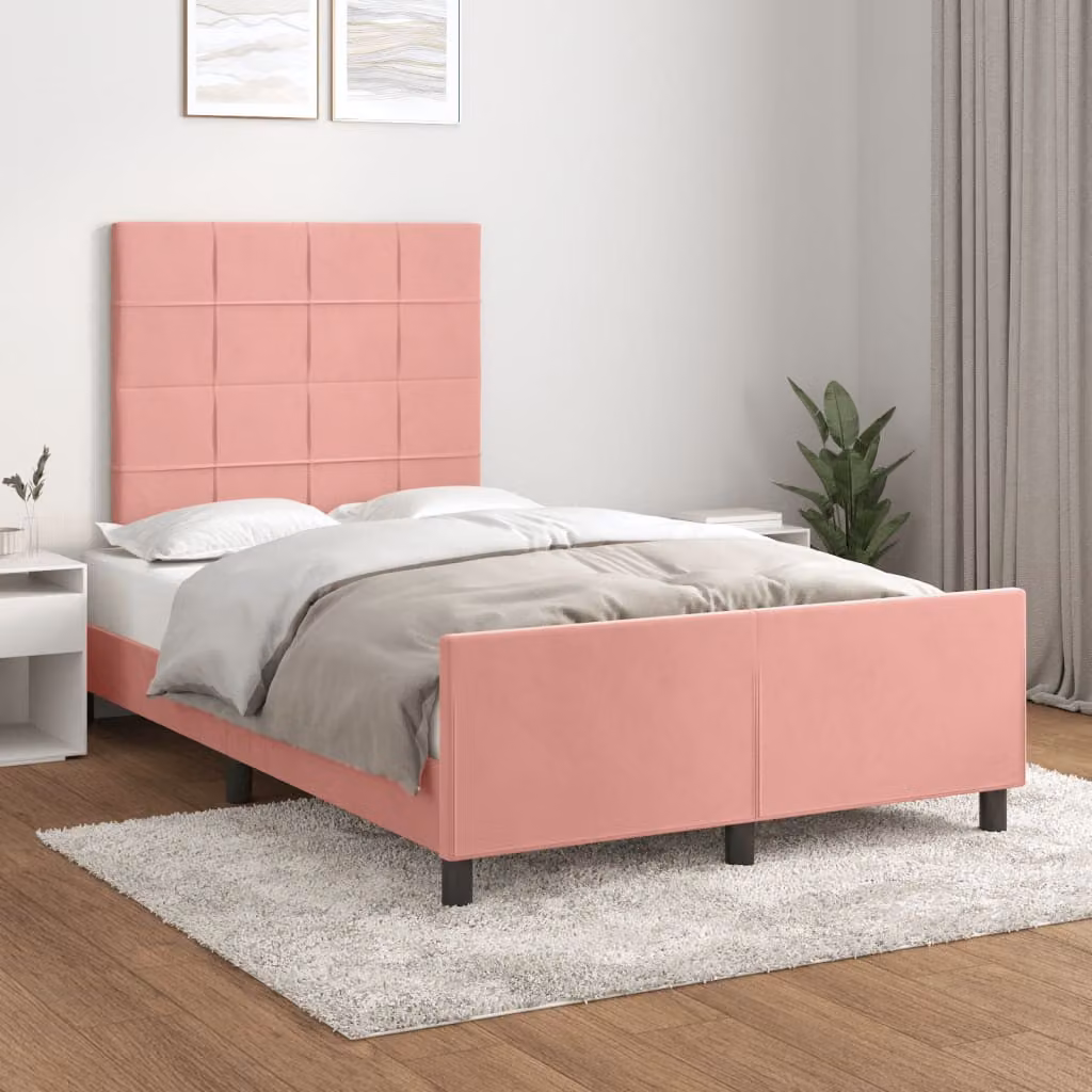 vidaXL Giroletto in Velluto Rosa con Listelli in Legno di Pino L/P/H: 120 x 200 x 123 cm – 1