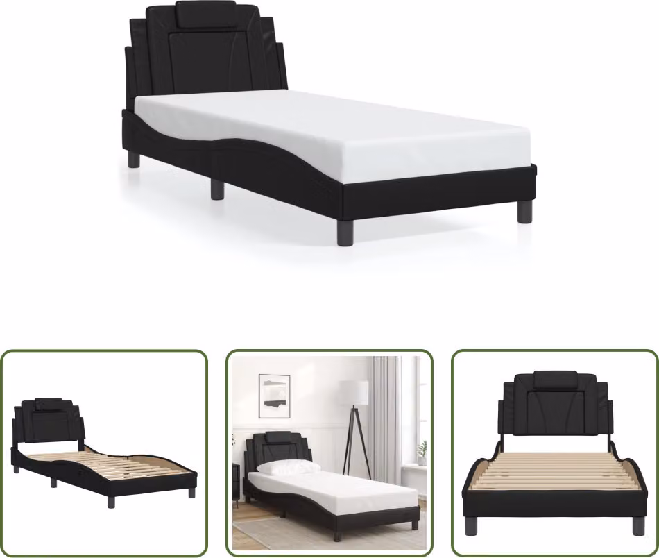 The Living Store Struttura letto con testiera nera 90x190 cm in ecopelle