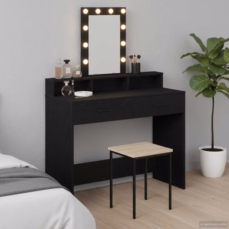 vidaXL Tavolo da Trucco Moderno Nero in MDF L/P/H: 100 x 41 x 140 cm