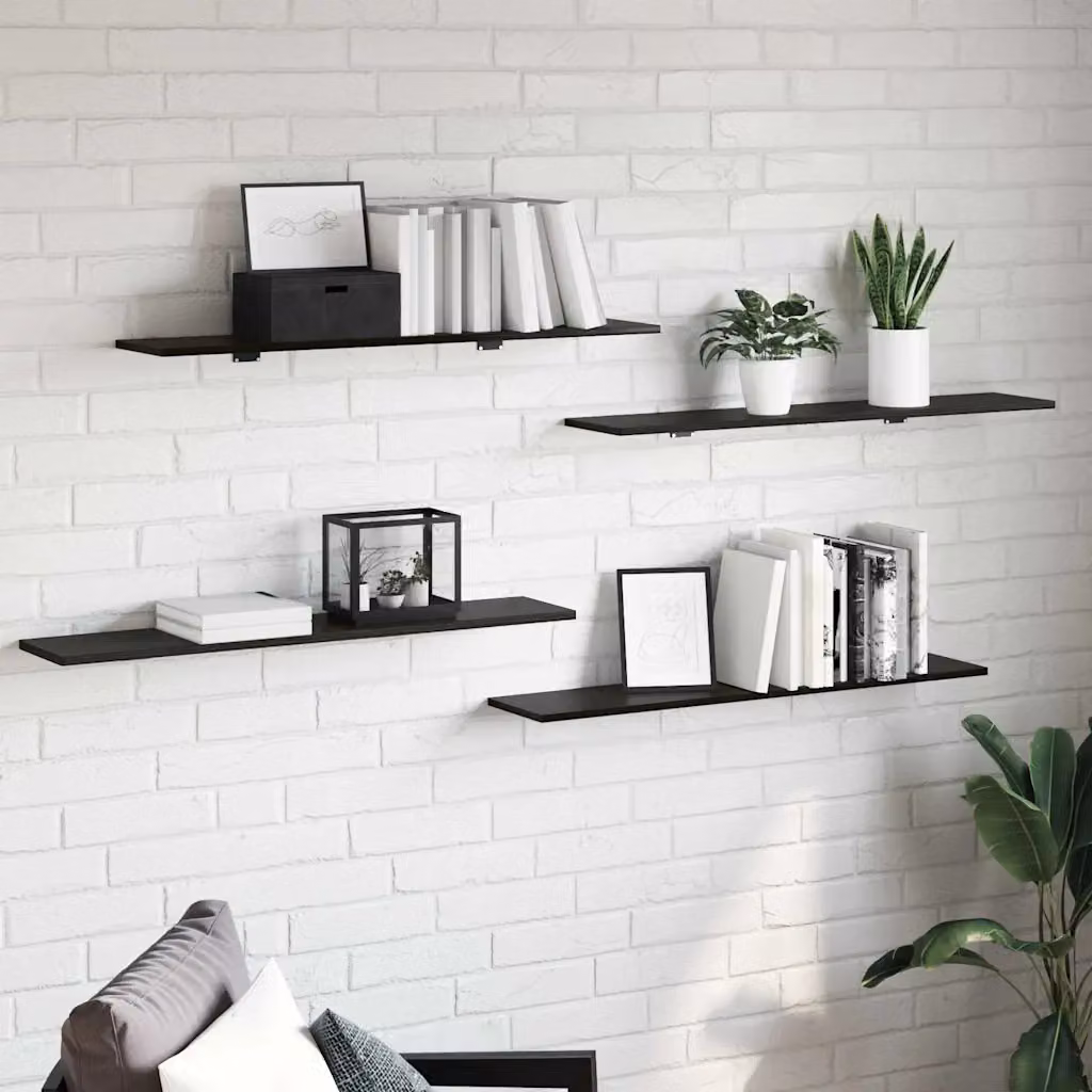 Set di 4 scaffali a parete vidaXL in MDF nero opaco, L: 100 cm, P: 20 cm, H: 1,5 cm