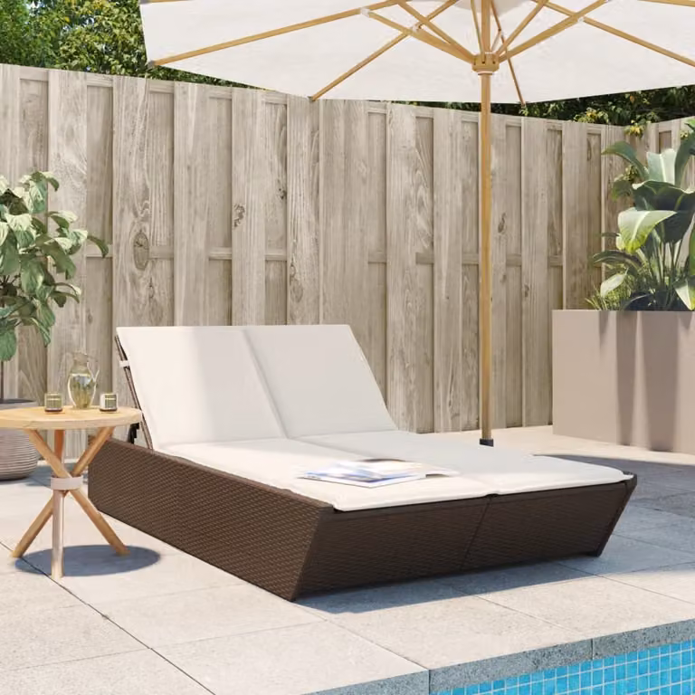 vidaXL Lettino Prendisole in Polyrattan Marrone con Cuscini Impermeabili e Poggiatesta Regolabile