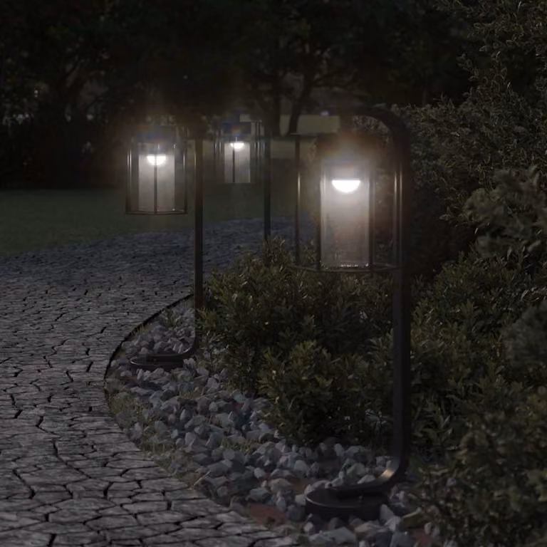 Set di 3 lampade da terra per esterni vidaXL in acciaio inox e metallo, colore nero, Altezza: 60 cm